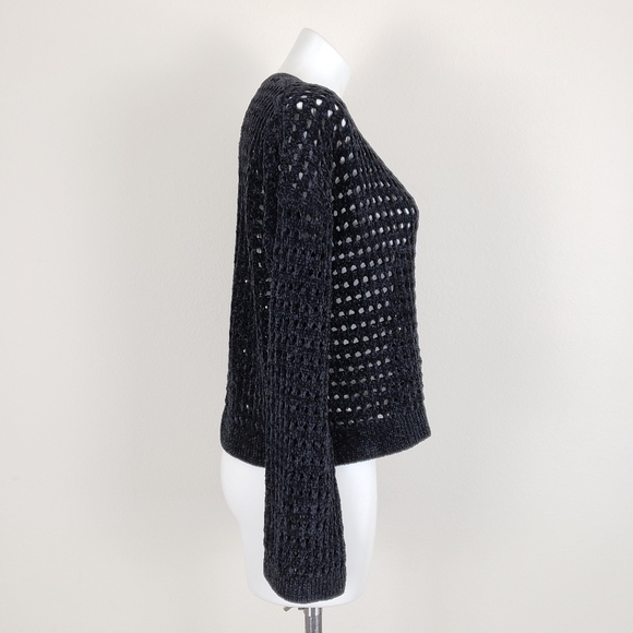 express Black Chenille Open Knit Cropped Sweater - Picture 2 of 7